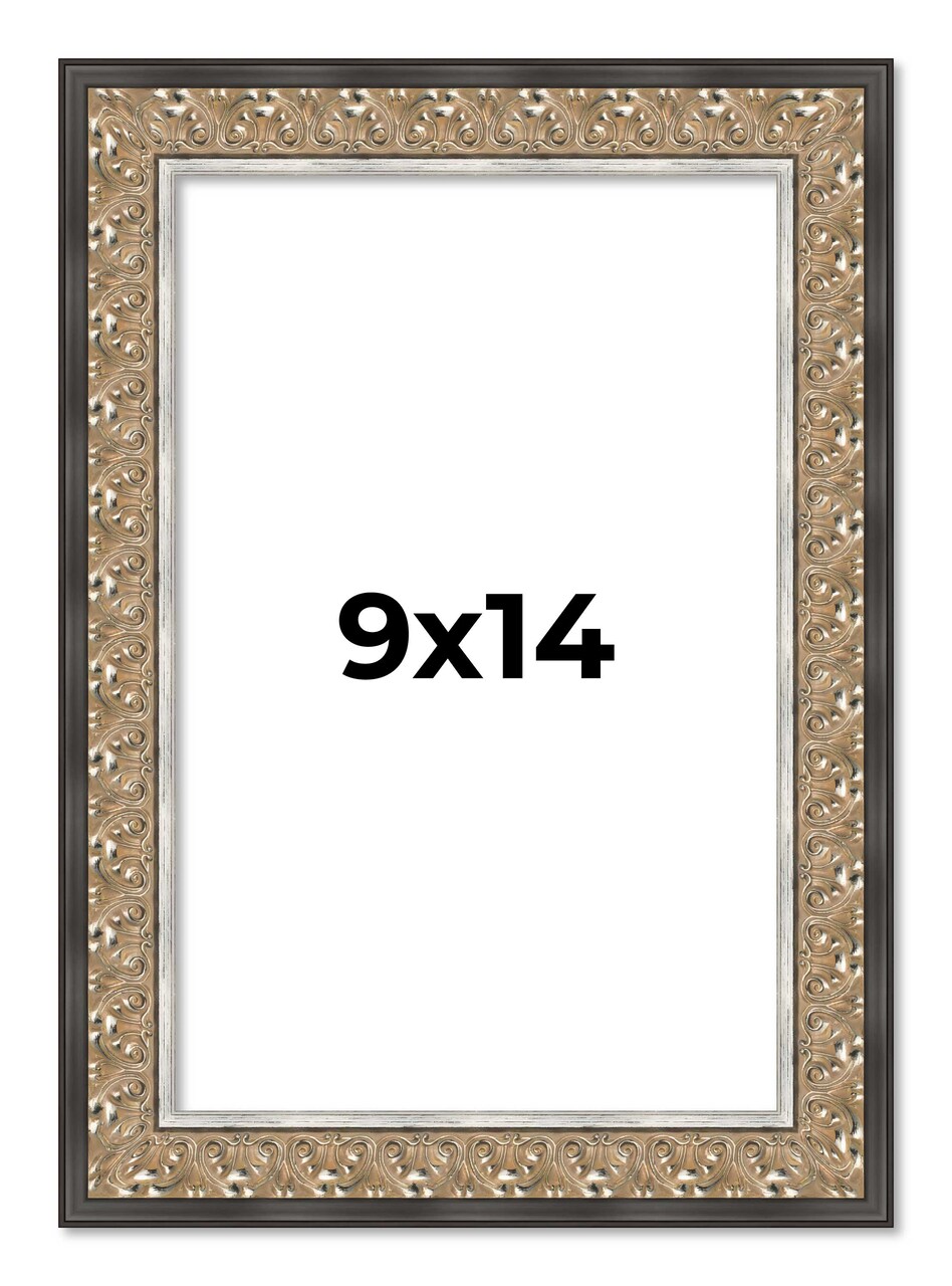 9x14 Ornate Silver Picture Frame - UV Acrylic, Foam Board Backing, Hanging Hardware